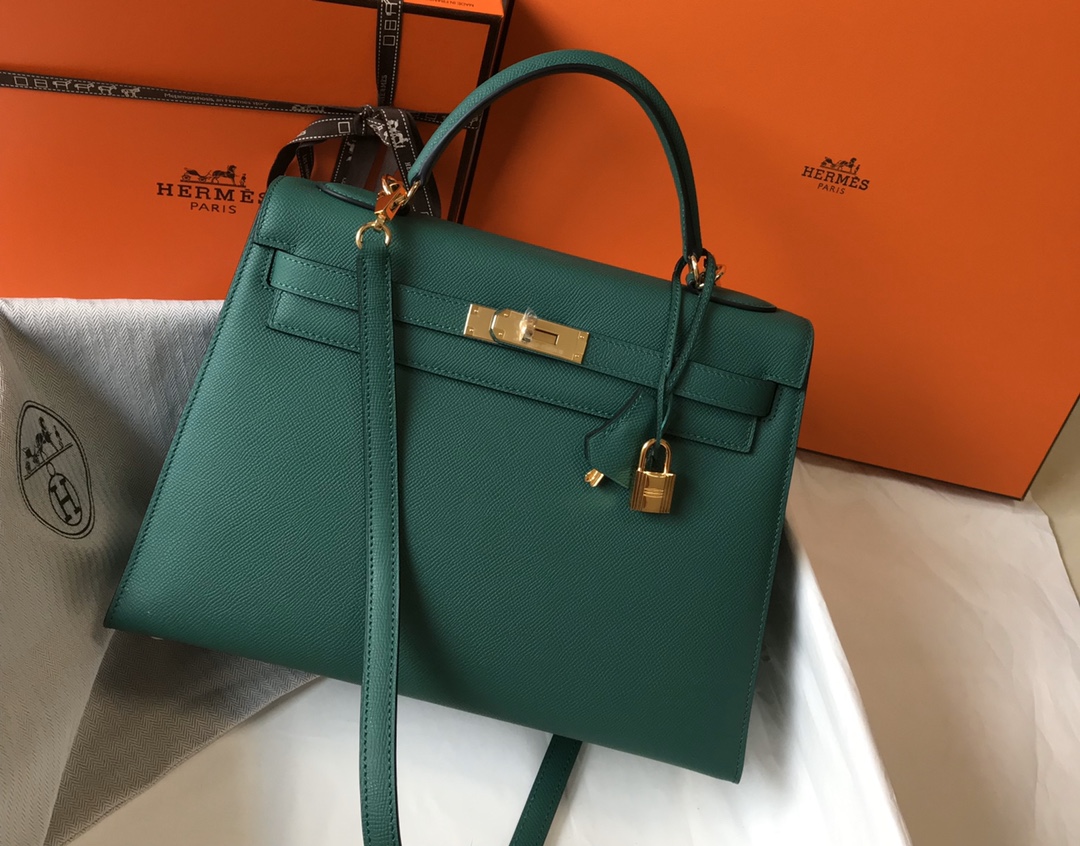 Hermes Kelly 32cm Handbag Shoulder Bag in Dark Green Epsom Leather